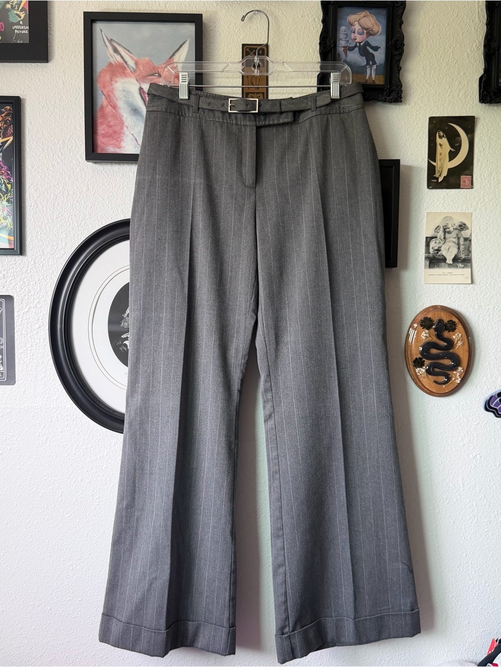 vintage y2k pinstripe wide leg trousers